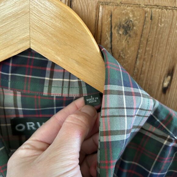 Men's Orvis Green Brown Long Sleeve Plaid Shirt Large Signature Twill - Picture 5 of 11